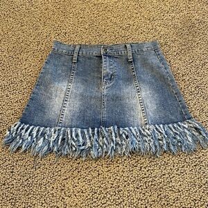So Nikki Denim Mini Skirt Size Girls 12 w/ Distressed Bottom- Like New